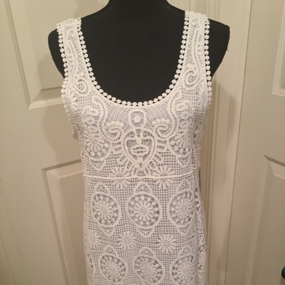KAREN KANE NWT AUTHENTIC WHITE CROCHET 100% COTTON SLEEVELESS DESIGN DRESS